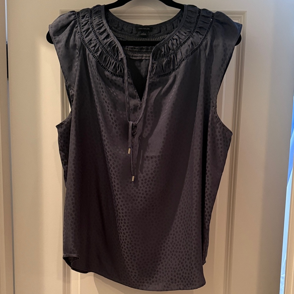 Ann Taylor Dark Blue Textured Blouse